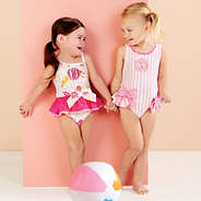 girls popsicle and bow stripe bathing suits