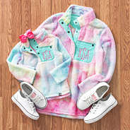 mom and me tie dye sherpa pullover outfits