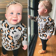 cute baby in leopard boyfriend sweater