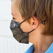 boys camo face mask ear strap details