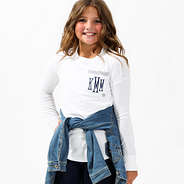 youth girls white long sleeve dockside tee with denim jacket