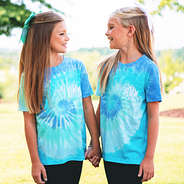 girls in blue tie dye t-shirts