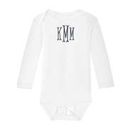 white monogrammed baby long sleeve onesie