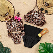 mom and me cheetah swimwear with hats