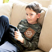 youth boys monogrammed camo sweatshirt