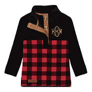 Monogrammed red and black buffalo plaid check popover