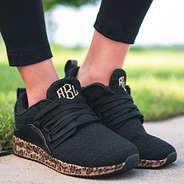 girls black leopard sneakers with monogram