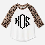 monogrammed leopard kids raglan tunic