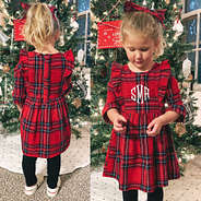 front and back of kids holiday ruffle dress