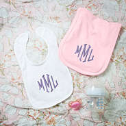 monogrammed baby  burp cloth and bib