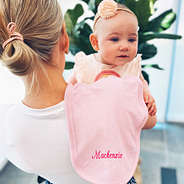pink monogrammed baby burp cloth with mom