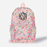 monogrammed kids basic backpack in coral floral - updated