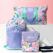 mint oopsie daisy basic backpack, weekend bag, and lunch box