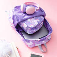 pastel unicorns basic backpack inside shot with lunch box