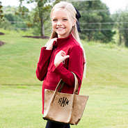 monogrammed kids gold metallic tote bag