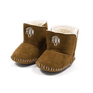 monogrammed baby booties in brown