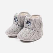 monogrammed baby booties in grey