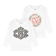 personalized baby crewneck with leopard & wreath designs