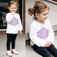 white personalized toddler crewneck with tie dye design