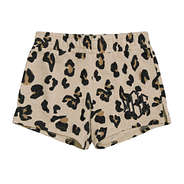 monogrammed kids play shorts in leopard