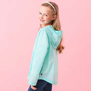 mint kids lightweight rain jacket on addie - side view