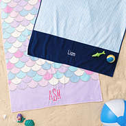 blue mini stripes and mint mermaid monogrammed kids beach towels