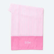 monogrammed kids beach towel in pink mini stripes