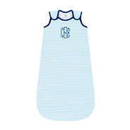 monogrammed baby wearable blankets in blue and white stripes