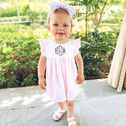 girls pink and white striped ruffle sleeve dress