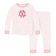 monogrammed kids pajamas in pink stripes