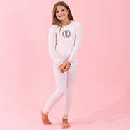 monogrammed kids pajama set pink and white stripes on girl