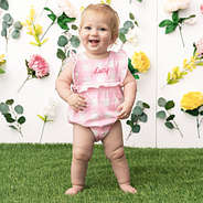 baby wearing personalized baby pink gingam soft jersey