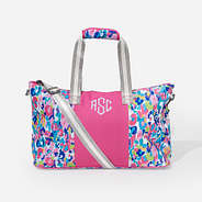 monogrammed kids weekend bag in watercolor cheetah