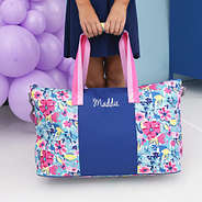 watercolor whimsy kids weekend bag held by girl