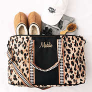 classic cheetah kids monogrammed weekend bag packed
