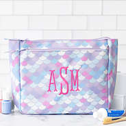 pastel mermaid kids toiletry bag in bathroom