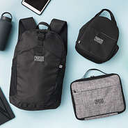 black personalized backpack with matching lunch box