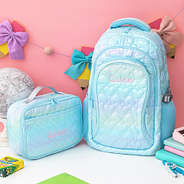 blue quilted hearts bakcpack lunchbox duo