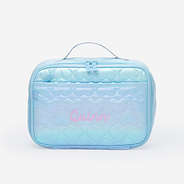 personalized lunch box in blue quilted hearts light monogram