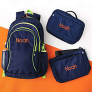 navy personalized boys backpack lunch box and essentials pouch