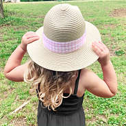 back of girls pink gingham fedora