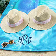 mom and me pink gingham fedora at beach