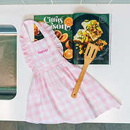 girls gingham apron with cookbook