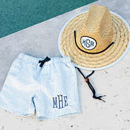 seersucker monogrammed kids swim outfit