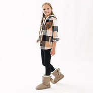 youth girl in fall caramel shacket
