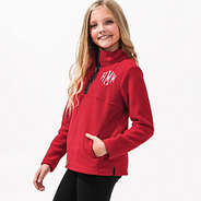 crimson kids colorblock fleece pullover up close