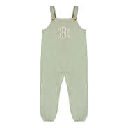 monogrammed kids overalls in aloe