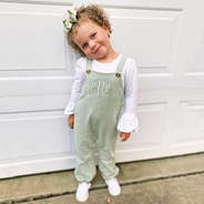 toddler girls monogrammed overalls in green