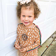 monogrammed girls caramel leopard stripe dress