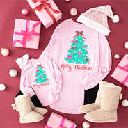 mom and me light pink christmas tree shirt